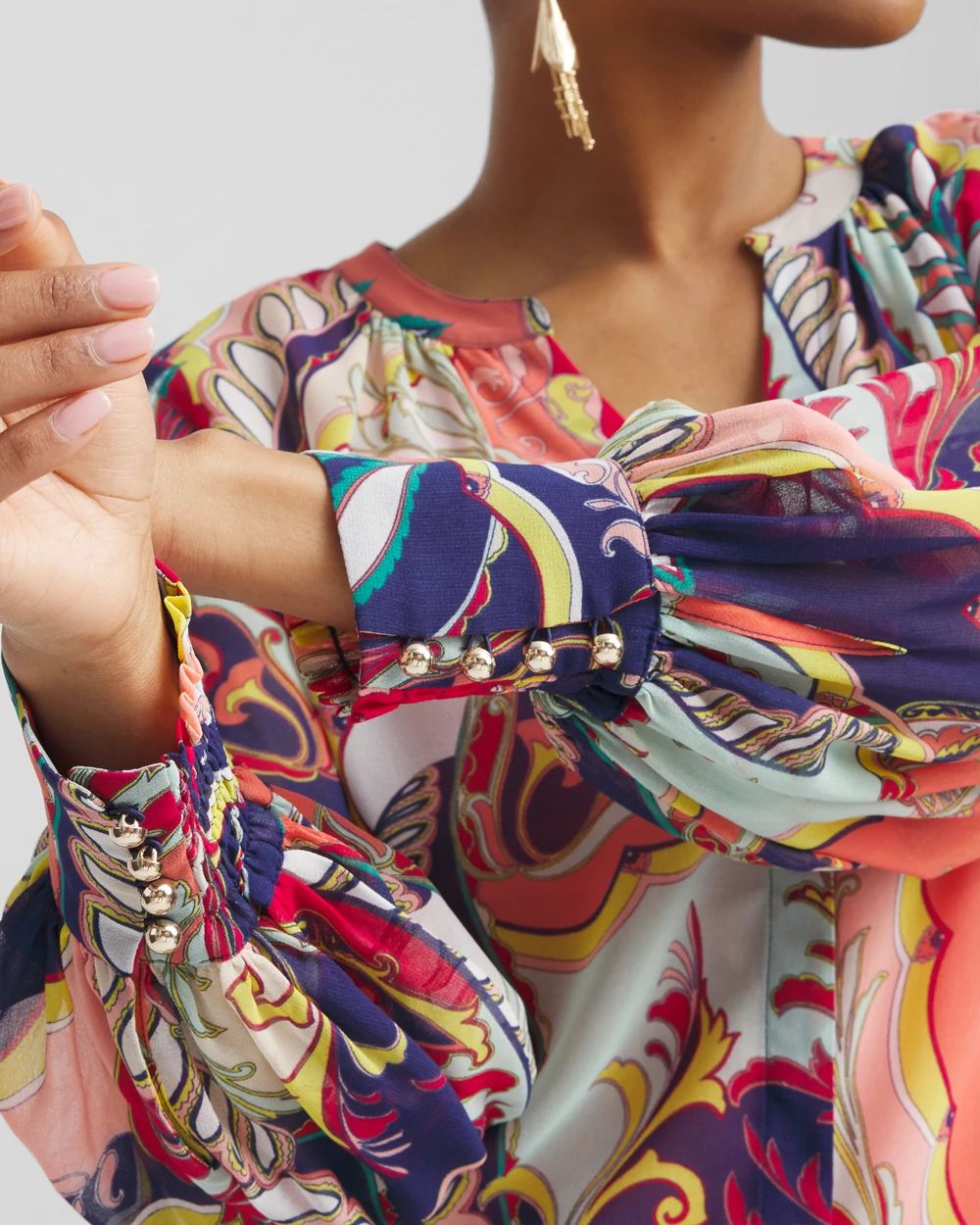 Pintuck Detail Artisan Print Top | Chico's